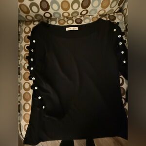 Black Long Sleeve Top with Silver Cut Out Accents